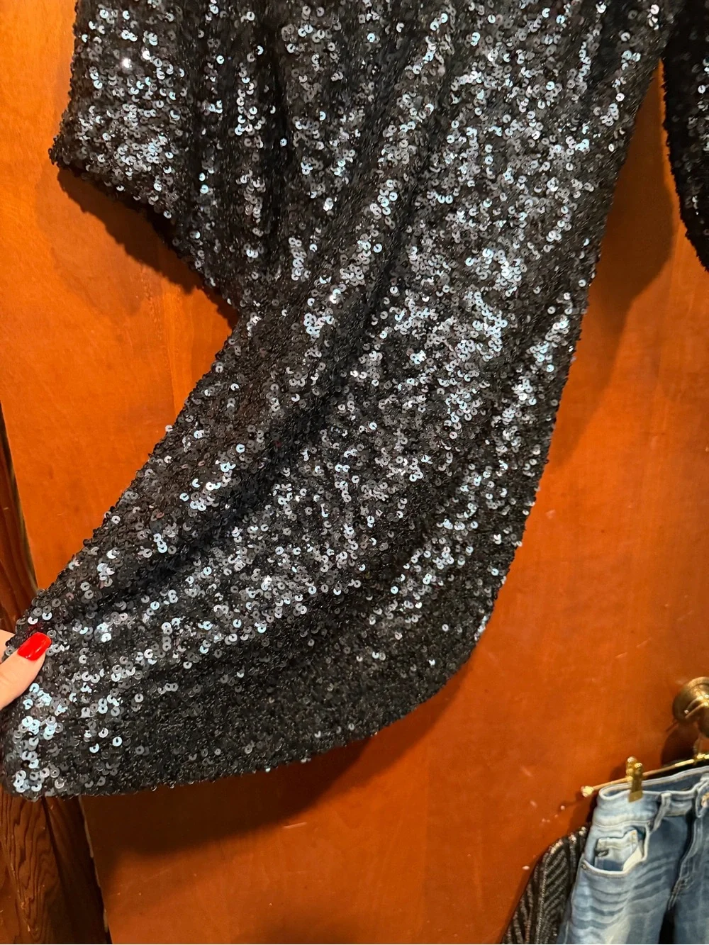 Free People Black Sequin V-Neck Tunic